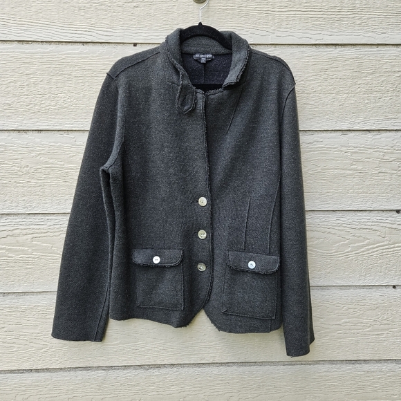 Eileen Fisher dark olive merino wool button front jacket large - Picture 2 of 9